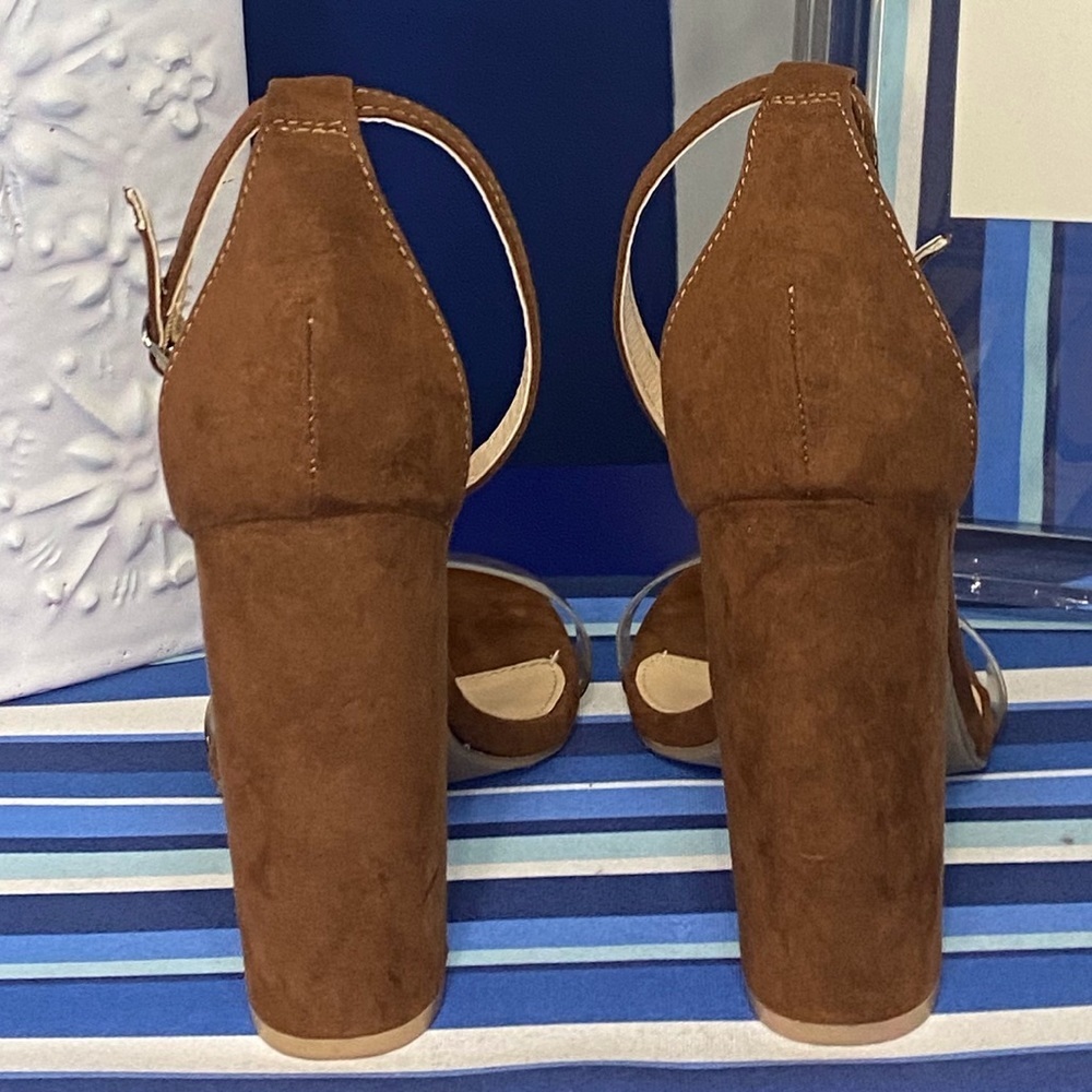 Brown and clear single strap toe and ankle sandal high heels wild diva - Picture 7 of 8